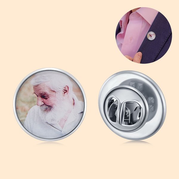 Broche avec Photo Personnalisée Accessoire de Mariage pour Homme Garçon d'Honneur Cadeau Fête des Pères Cérémonie de Mariage