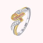 Bague Personnalisée avec Nom Gravure Ruban à la Sensibilisation à la Lutte Contre Cancer du Sein Cadeau d'Encouragement pour Femme