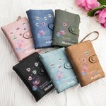 Personalised Gradient Dandelion Flower Tri-fold Leather Wristlet Wallet with 1-8 Bubble Heart and Name Birthday Mother's Day Gift for Mom Grandma