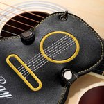 Personalized Guitar-Shaped Portable PU Leather Guitar Picks Storage Case with Name and Key Ring Birthday Music Festival Gift for Guitar Player