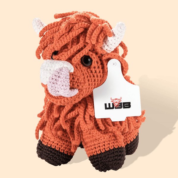 Personalized Crochet Highland Cow Plush Toy with Ear Tag