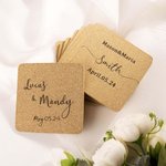 Henkilökohtainen sarja 10 uudelleenkäytettävää häät Favor Cork Coasters parin nimellä ja päivämäärällä Bridal Shower -lahja vastanaineille