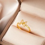 Personalised Gemstone Setting Twig Leaves Initial Ring Engagement Bridal Anniversary Birthday for Her