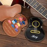 Personalized Guitar-Shaped Portable PU Leather Guitar Picks Storage Case with Name and Key Ring Birthday Music Festival Gift for Guitar Player