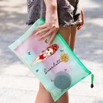 Personalizzato Carino Cartoon Ragazza Nascita Fiore Borsa da spiaggia impermeabile con nome Compleanno Matrimonio Spiaggia Festa Regalo per lei