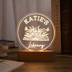 Personalised Name Library LED Night Light with Wood Base Book Club Decor Birthday Gift for Book Lover