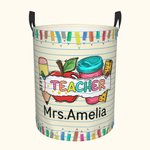 Personalised Colourful Letter Pencil Apple Theme Waterproof Laundry Storage Basket with Name Back to School Appreciation Gift for Teacher