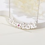 Personalisierte gekrümmte zwei Skript Namen Halskette mit Herz und Birthstone Minimalist Schmuck Geburtstag Jahrestag Geschenk für sie