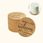 Henkilökohtainen sarja 10 uudelleenkäytettävää häät Favor Cork Coasters parin nimellä ja päivämäärällä Bridal Shower -lahja vastanaineille