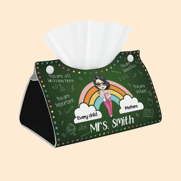 Caja de pañuelos plegable personalizada Every Child Matters Dots Rainbow con nombre y botón a presión Regalo de agradecimiento de vuelta al cole para 