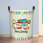 Personalised Colourful Letter Pencil Apple Theme Waterproof Laundry Storage Basket with Name Back to School Appreciation Gift for Teacher