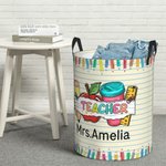 Personalised Colourful Letter Pencil Apple Theme Waterproof Laundry Storage Basket with Name Back to School Appreciation Gift for Teacher