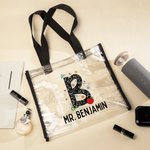 Sac Fourre-tout Transparent Imperméable Personnalisé avec Nom et Initiale Motif Pomme Crayon Cadeau Rentrée Remerciement pour Enseignant