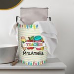 Personalised Colourful Letter Pencil Apple Theme Waterproof Laundry Storage Basket with Name Back to School Appreciation Gift for Teacher