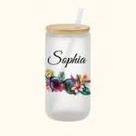 Verre Givré 591ml Personnalisé avec Nom Motif d'Été Gobelet avec Couvercle en Bambou et Paille Cadeau d'Anniversaire Vacances pour Famille