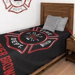 Personalized Fire Helmet Shield Maltese Cross Design Firefighter Soft Throw Blanket with Text Birthday Appreciation Gift for Firemen
