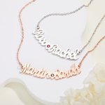 Personalisierte gekrümmte zwei Skript Namen Halskette mit Herz und Birthstone Minimalist Schmuck Geburtstag Jahrestag Geschenk für sie