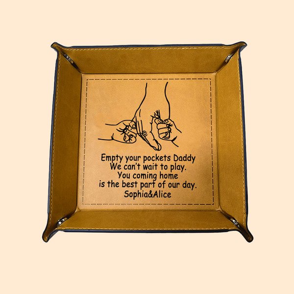 Plateau en Cuir Personnalisé avec Texte Motif Mains Serrées Cadeau Anniversaire Fête des Pères pour Lui