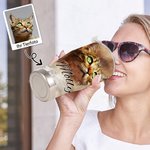 Personalisierte 900ml Aquarell Katze Hund Haustierporträt Flasche mit Namen Deckel Strohhalm Geburtstag Geschenk für Tierliebhaber