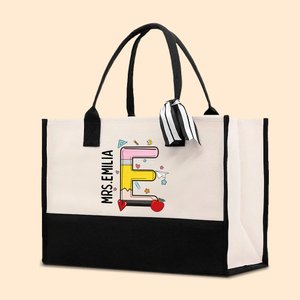 Personalisierte große Kapazität Bleistift Apple Notebook Initial Tote Bag mit Namen Lehrer Anerkennung zurück zu Schule Geschenk für Lehrer