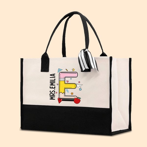 Gepersonaliseerde grote capaciteit Pencil Apple Notebook Initial Tote Bag met naam Teacher Waardering terug naar school Gift voor leerkracht