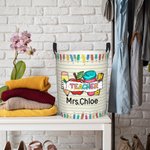 Personalised Colourful Letter Pencil Apple Theme Waterproof Laundry Storage Basket with Name Back to School Appreciation Gift for Teacher