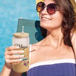 Verre Givré 591ml Personnalisé avec Nom Motif d'Été Gobelet avec Couvercle en Bambou et Paille Cadeau d'Anniversaire Vacances pour Famille