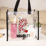 Sac Fourre-tout Transparent Imperméable Personnalisé avec Nom et Initiale Motif Pomme Crayon Cadeau Rentrée Remerciement pour Enseignant