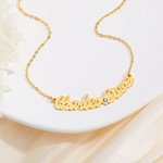 Personalisierte gekrümmte zwei Skript Namen Halskette mit Herz und Birthstone Minimalist Schmuck Geburtstag Jahrestag Geschenk für sie