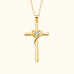Gepersonaliseerde hart kruis ketting met geboortesteen Minimalistische christelijke sieraden religieuze verjaardagscadeau voor haar