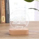 Personalised Name Library LED Night Light with Wood Base Book Club Decor Birthday Gift for Book Lover