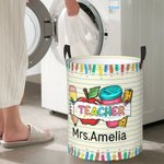 Personalised Colourful Letter Pencil Apple Theme Waterproof Laundry Storage Basket with Name Back to School Appreciation Gift for Teacher