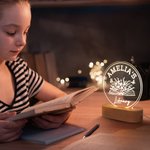 Personalised Name Library LED Night Light with Wood Base Book Club Decor Birthday Gift for Book Lover