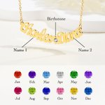 Personalisierte gekrümmte zwei Skript Namen Halskette mit Herz und Birthstone Minimalist Schmuck Geburtstag Jahrestag Geschenk für sie