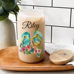 Verre Givré 591ml Personnalisé avec Nom Motif d'Été Gobelet avec Couvercle en Bambou et Paille Cadeau d'Anniversaire Vacances pour Famille
