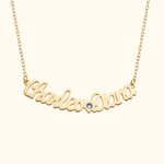 Personalisierte gekrümmte zwei Skript Namen Halskette mit Herz und Birthstone Minimalist Schmuck Geburtstag Jahrestag Geschenk für sie