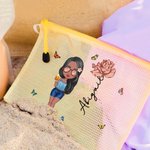 Personalizzato Carino Cartoon Ragazza Nascita Fiore Borsa da spiaggia impermeabile con nome Compleanno Matrimonio Spiaggia Festa Regalo per lei