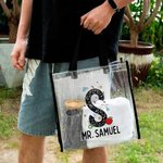 Sac Fourre-tout Transparent Imperméable Personnalisé avec Nom et Initiale Motif Pomme Crayon Cadeau Rentrée Remerciement pour Enseignant