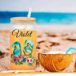 Verre Givré 591ml Personnalisé avec Nom Motif d'Été Gobelet avec Couvercle en Bambou et Paille Cadeau d'Anniversaire Vacances pour Famille