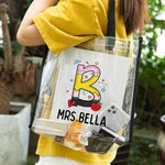 Sac Fourre-tout Transparent Imperméable Personnalisé avec Nom et Initiale Motif Pomme Crayon Cadeau Rentrée Remerciement pour Enseignant