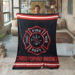 Personalized Fire Helmet Shield Maltese Cross Design Firefighter Soft Throw Blanket with Text Birthday Appreciation Gift for Firemen
