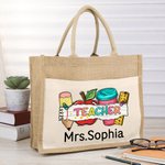 Gepersonaliseerde Schattige Potlood Appel Liniaal Tumbler Jute Tote Tas met Naam Grote Capaciteit Teacher's Day Waardering Terug naar School Gift voor Leraar