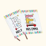 Personalizado lápiz de color Graffiti Papelería Bloc de notas con nombre Inicial Día del Maestro Back to School Regalo para el profesor