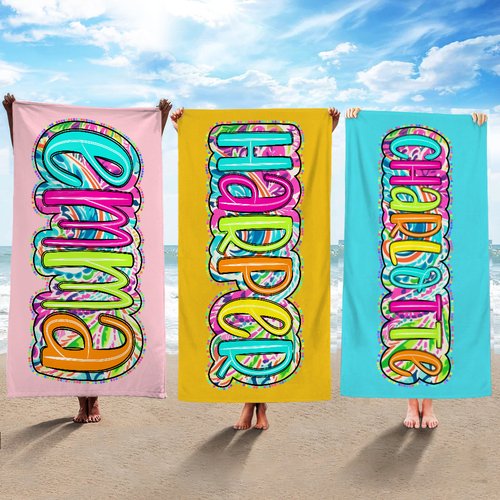 Personalised Oversized Quick Dry Bright Paisley Floral Beach Towel with Name Birthday Summer Vacation Party Gift for Her
