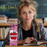 Lápiz de manzana rosa personalizado en 3D Teach Love Inspire Vaso fino de 20 onzas con nombre en reconocimiento al profesor Regalo de vuelta al cole p