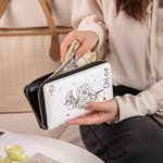 Personalizada Zodiaco Nacimiento Flor Cartera de mano portátil de cuero con nombre y múltiples compartimentos Cumpleaños Aniversario de regalo para las mujeres