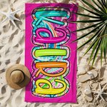 Gepersonaliseerde Grote Sneldrogende Felgekleurde Paisley Bloemen Strandhanddoek met Naam Verjaardag Zomer Vakantie Feest Cadeau voor Haar