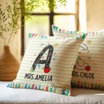 Personalized Pencil Apple Notebook Teacher Throw Pillow with Initial and Name Teacher Appreciation Back to School Gift for Teacher