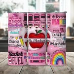 Lápiz de manzana rosa personalizado en 3D Teach Love Inspire Vaso fino de 20 onzas con nombre en reconocimiento al profesor Regalo de vuelta al cole p