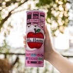 Lápiz de manzana rosa personalizado en 3D Teach Love Inspire Vaso fino de 20 onzas con nombre en reconocimiento al profesor Regalo de vuelta al cole p